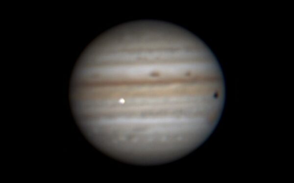 A flash on Jupiter from an asteriod strike on the 13th of September 2021. Image Credit: Jose Luis Pereira