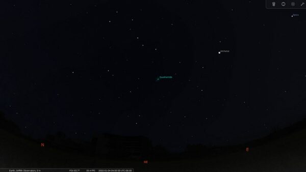 Quadrantid meteor shower radiant point. Image Credit: Stellarium