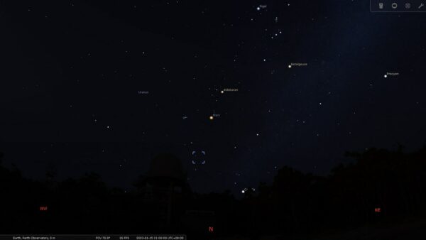 California Nebula on the 15/01/23 at 09:00pm. Image Credit: Stellarium
