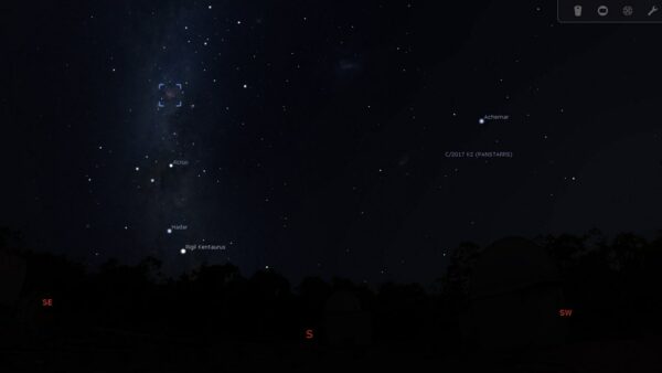 Carina Nebula on the 15/02/23 at 09:00 pm. Image Credit: Stellarium