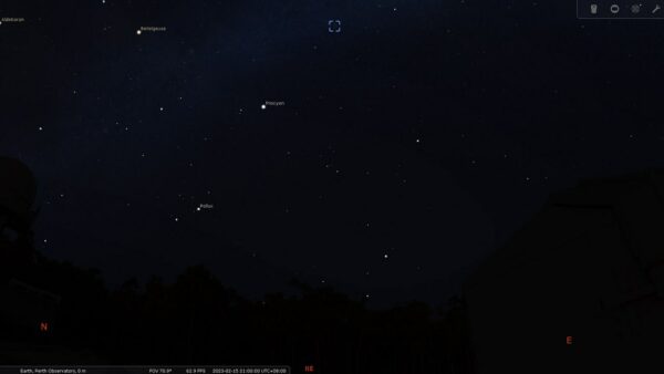 Messier 46 on the 15/02/23 at 09:00 pm. Image Credit: Stellarium