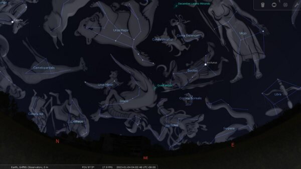 Quadrantid meteor shower radiant point. Image Credit: Stellarium