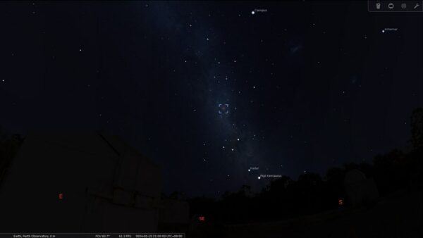 Carina Nebula on the 15/02/24 at 09:00 pm. Image Credit: Stellarium