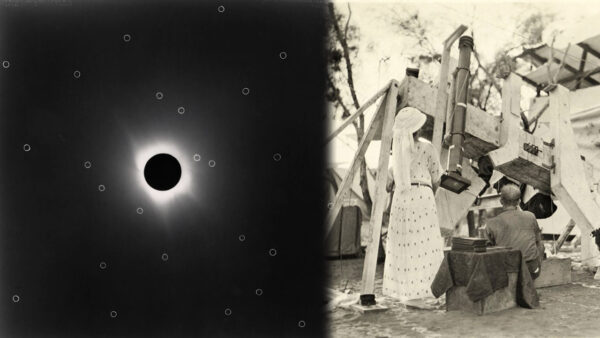 An Einstein plate showing the eclipse totality and the Lick Observatory's Floyd Telescope. Image Credit: Lick Observatory